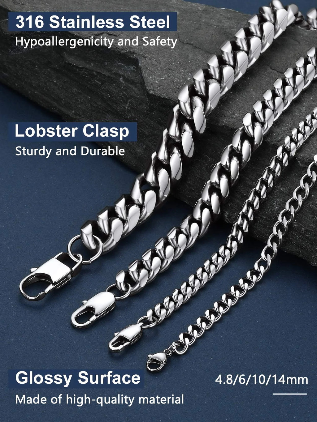 Men Jewelry Hiphop Cuban Chain Stainless Steel Necklace 26Inch 10MM Silver Color Mens Gifts for Dad